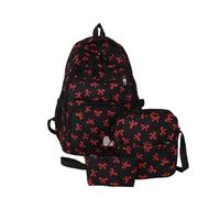PEIHUODAN Cute Bow School Bags Set for Girls, Preppy Bow Backpack, Shoulder Bag/Handbags/Pencil Cases, Kawaii Girls Nylon Rucksack for Teenage, College, Secondary Primary Middle School (Red Black)