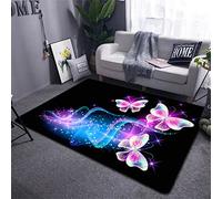 PEIHUODAN Flowers Butterfly Living Room Rug Purple Pink Black Fantasy Romantic Starlight Butterfly Girl Bedroom Carpet Anti-slip Bedside Carpet Soft Corridor Floor Mat Runners (Colour2,100 x 120 cm)