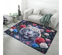 PEIHUODAN Game Carpet for Boys Teenagers Bedroom Fantasy Starry Sky Tiger Lion Wolf 3D Animal Print Area Rug Soft Non-slip Large Living Room Floor Mat Playroom Decoration, 100x120 cm, Color 1