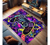 PEIHUODAN Gaming Carpets for Bedroom Kids Boys Teen Graffiti Gamer Controller Neon Visual Game Gamepad Soft Flannel Carpet Living Room Playroom Nursery Home Decor Floor Mat (Purple,45x120cm)