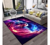 PEIHUODAN Gaming Decor Rug, 3D Cool Water-Fire Lion Gaming Atmosphere Carpet, Modern Cyber Style Area Rug, Floor Mat for Teenagers, Kids E-sports Room for Living Room, Bedroom (Colour 2,80x120cm)