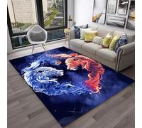 PEIHUODAN Gaming Decor Rug, 3D Cool Water-Fire Lion Gaming Atmosphere Carpet, Modern Cyber Style Area Rug, Floor Mat for Teenagers, Kids E-sports Room for Living Room, Bedroom (Colour 3,80x120cm)