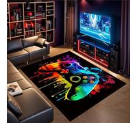 PEIHUODAN Gaming Rug for Boys Bedroom,colour Hip-hop Graffiti Video Gamer Controller Carpet for Living Room, Game Gamepad Floor Mat Teen Childrens Washable (Black,50x80cm)