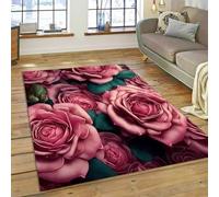 PEIHUODAN Girls Bedroom Bedside Decorative Rug, Modern Pink-Red Rose Soft Non-Slip Floor Mat, Beautiful Fashion Style Rose Area Carpet Suitable for Living Room Kid's Room Kitchen (Colour 4,160x200cm)