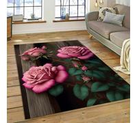PEIHUODAN Girls Bedroom Bedside Decorative Rug, Modern Pink-Red Rose Soft Non-Slip Floor Mat, Beautiful Fashion Style Rose Area Carpet Suitable for Living Room Kid's Room Kitchen (Colour 1,50x80cm)