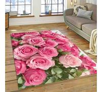 PEIHUODAN Girls Bedroom Bedside Decorative Rug, Modern Pink-Red Rose Soft Non-Slip Floor Mat, Beautiful Fashion Style Rose Area Carpet Suitable for Living Room Kid's Room Kitchen (Colour 6,50x80cm)