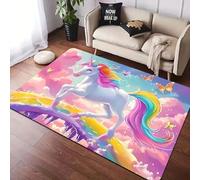 PEIHUODAN Girls Bedroom Carpet, Anime Cartoon Unicorn Rainbow Horse Cute Bow Kids Rug, Girl Gamer, Soft Flannel Fabric, for Home Decoration, Bedroom, Children's Room, Dorm (Colour 2,50x80cm)