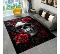 PEIHUODAN Gothic Skull Area Rug, 3D Dark Rose Grim Reaper Print Non Slip Floor Mat (COLOR 1,50x80 cm)