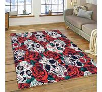 PEIHUODAN Horror Vision Skull Decorative Area Rug, Teenage Kids Bedroom Ambiance Carpet, Gothic Visual Cool Skull Floor Mat Suitable for Living Room Gaming Room Kitchen (Colour 2,140x200cm)