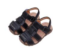 PEIHUODAN Kids Closed Toe Leather Sandals, Non-Slip Rubber Sole First Walking Shoes, Velcro Breathable Summer Shoes for Boy Girl Infant Kid Closed Toe Sandals Toddler Non-Slip Roman Sandals (Black,7)