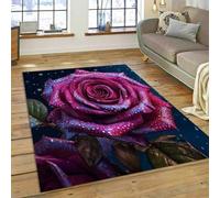 PEIHUODAN Modern Rose Area Rug, Blue-Pink Botanical Rose Carpet, Soft Non-Slip Decorative Floor Mat for Girl's Women's Room Bedside Suitable for Living Room Bedroom Kitchen (Colour 6,50x80cm)