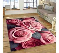 PEIHUODAN Modern Rose Area Rug, Blue-Pink Botanical Rose Carpet, Soft Non-Slip Decorative Floor Mat for Girl's Women's Room Bedside Suitable for Living Room Bedroom Kitchen (Colour 4,100x150cm)