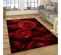 PEIHUODAN Modern Rose Area Rug, Blue-Pink Botanical Rose Carpet, Soft Non-Slip Decorative Floor Mat for Girl's Women's Room Bedside Suitable for Living Room Bedroom Kitchen (Colour 1,160x200cm)