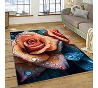 PEIHUODAN Modern Rose Area Rug, Blue-Pink Botanical Rose Carpet, Soft Non-Slip Decorative Floor Mat for Girl's Women's Room Bedside Suitable for Living Room Bedroom Kitchen (Colour 2,160x200cm)