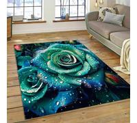 PEIHUODAN Modern Rose Area Rug, Blue-Pink Botanical Rose Carpet, Soft Non-Slip Decorative Floor Mat for Girl's Women's Room Bedside Suitable for Living Room Bedroom Kitchen (Colour 3,100x120cm)