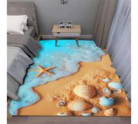 PEIHUODAN Ocean Beach Area Rug Soft Short Pile Ocean Sea Wave 3D Print Carpet Coastal Shell Starfish Non Slip Door Mat for Living Room Bedroom Study Hallway, 160x200 cm, Color 2