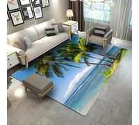 PEIHUODAN Palm Beach Waves Floor Rug For Living Room Sea Scenery 3D Carpets For Bedroom Sponge Bath Mat Large Lounge Carpet Hallway Mat Decor Playground Carpet (Colour 5,80x160 cm)