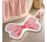 PEIHUODAN Pink Bath Mat, Cute Bow Rug Non Slip Bath Mats for Bathroom Girl Bedroom Entrance, Soft Microfiber Fleece Shower, Machine Washable, Super Absorbent, Durable Bathroom Carpet (Pink 2,60x90cm)
