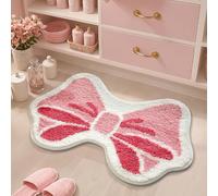 PEIHUODAN Pink Bath Mat, Cute Bow Rug Non Slip Bath Mats for Bathroom Girl Bedroom Entrance, Soft Microfiber Fleece Shower, Machine Washable, Super Absorbent, Durable Bathroom Carpet (Pink 1,50x80cm)