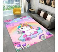PEIHUODAN Pink Unicorn Rug for Girls Bedrooms - 3D Pink Rainbow Horse Print - Washable and Colorfast - Soft Flannel - Non-slip Plastic Base - Perfect for Girl Teen Kids Room decor (Colour 3,80x120cm)
