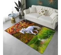 PEIHUODAN Regional Cooling Rugs, Modern 3D White Horse Soft Decorative Visual Carpet, Cool Horse-Running Floor Mat for Teenagers' and Kids Bedrooms, Living Rooms and Gaming Room (Colour 5,100x150cm)