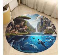PEIHUODAN Round Flannel Area Rugs - Non-Slip Backing, Ocean Underwater World Grassland Animal Print, Soft Cozy Floor Carpet for Living Room Bedroom Kids Room, Home Decor Carpets, 120 cm, Color 2