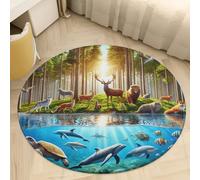 PEIHUODAN Round Flannel Area Rugs - Non-Slip Backing, Ocean Underwater World Grassland Animal Print, Soft Cozy Floor Carpet for Living Room Bedroom Kids Room, Home Decor Carpets, 100 cm, Color 3