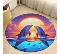 PEIHUODAN Round Flannel Area Rugs - Non-Slip Backing, Ocean Underwater World Grassland Animal Print, Soft Cozy Floor Carpet for Living Room Bedroom Kids Room, Home Decor Carpets, 100 cm, Color 1