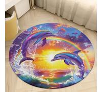PEIHUODAN Round Flannel Area Rugs - Non-Slip Backing, Ocean Underwater World Grassland Animal Print, Soft Cozy Floor Carpet for Living Room Bedroom Kids Room, Home Decor Carpets, 130 cm, Color 6