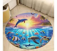 PEIHUODAN Round Flannel Area Rugs - Non-Slip Backing, Ocean Underwater World Grassland Animal Print, Soft Cozy Floor Carpet for Living Room Bedroom Kids Room, Home Decor Carpets, 140 cm, Color 5