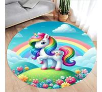 PEIHUODAN Round Unicorn Pattern Rug, Soft Non Slip Washable with Rainbow Design, Polyester, 100cm, 1.3kg, Low Pile