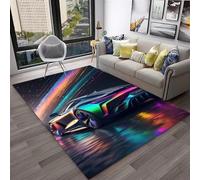 PEIHUODAN Teenage Kids Bedroom Gaming Rugs, Modern Neon Race Track Sports Car Decorative Carpet, Boys Gaming Room Ambience Non-Slip Floor Mat Suitable for Living Room Bedroom (Colour 3,80x120cm)