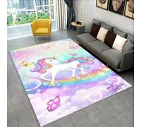 PEIHUODAN Unicorn Rug for Girls Bedrooms - 3D Pink Rainbow Horse Print - Washable and Colorfast - Soft Flannel - Non-slip Plastic Base - Perfect for Girl Teen Kids Room decor (Colour 3,120x180cm)