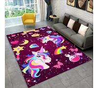 PEIHUODAN Unicorn Rug for Girls Bedrooms - 3D Pink Rainbow Horse Print - Washable and Colorfast - Soft Flannel - Non-slip Plastic Base - Perfect for Girl Teen Kids Room decor (Colour 5,140x200cm)