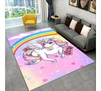 PEIHUODAN Unicorn Rug for Girls Bedrooms - 3D Pink Rainbow Horse Print - Washable and Colorfast - Soft Flannel - Non-slip Plastic Base - Perfect for Girl Teen Kids Room decor (Colour 4,160x230cm)
