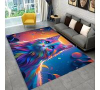 PEIHUODAN Vibrant Rainbow Cat Print Flannel Area Rug, Soft Anti-Slip Floor Carpet with Colorful Feline Design, Modern Washable Mat for Living Room Bedroom Home Decor, 120x180 cm, Color 6