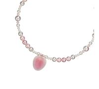 Peiiwdc Strawberry Necklace with Visibly Textured Pendant Detail | Pale Green Top Accent and Silver-Tone Connectors, Central Strawberry, Playful Visual Point for Outfit Styling