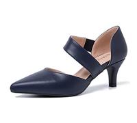 Peijely Women's Pointed Toe Kitten Heel Pumps, Elastic Strap Dress Shoes, Slip On Professional Office Wear, Matte Navy, 3 UK