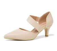 Peijely Women's Pointed Toe Kitten Heel Pumps, Elastic Strap Dress Shoes, Slip On Professional Office Wear, Matte Nude, 7.5 UK