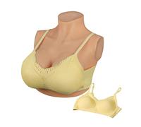 Peikey Breastplate Silicone Breast Forms with Bra B-G CUP Breast Plates for Crossdressers Drag Queen Mastectomy,Nude,Cotton Filler,G CUP