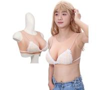 Peikey Breastplate Silicone Round Collar Breast Forms with Bra B-G CUP Breast Plates for Crossdressers Drag Queen Mastectomy, Cotton White,C CUP