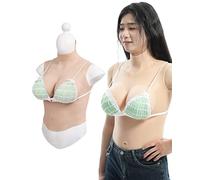 Peikey Silicone Breastplate Half Body with Bra Breast Forms C-G CUP Breast Plates for Crossdressers Drag Queen, Cotton Nude, C CUP