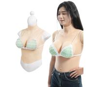 Peikey Silicone Breastplate Half Body with Bra Breast Forms C-G CUP Breast Plates for Crossdressers Drag Queen, White, D CUP