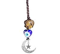 Peili Blue Evil Eye Healing Crystal Stone Car Hanging Accessories Charm Decor Ornaments with Moon and Star (Tiger Eye Stone-blue evil eyes)