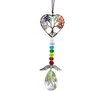 Peili Healing Crystal Decor Tree of Life Car Hanging Accessories Suncatcher with Wings 7 Chakras Window Hanging Decor Meditation Ornaments Home Decoration (colorful heart)