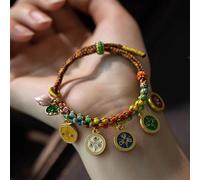 PEILINZE Bracelet,Handmade Tibetan Bracelet Colorful Rope Handchain Five Way God of Wealth Bangle Adjustable Pulling Rope Wristchain
