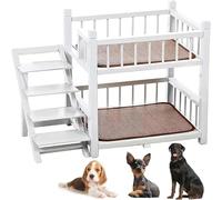 peilouw Solid Wood 2 Layer Dog Bunk Beds,Removable Pet Bunk Bed with Fence,Double Layer Cat Bed with Stairs,Dog Window Perch for Small and Medium-Sized Dogs and Cats(31.5″W×24″D×31.5″H, White)
