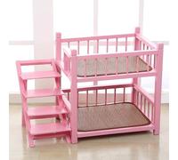 peilouw Solid Wood 2 Layer Dog Bunk Beds,Removable Pet Bunk Bed with Fence,Double Layer Cat Bed with Stairs,Dog Window Perch for Small and Medium-Sized Dogs and Cats(26.4″W×21″D×27.6″H, Pink)