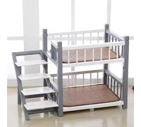 peilouw Solid Wood 2 Layer Dog Bunk Beds,Removable Pet Bunk Bed with Fence,Double Layer Cat Bed with Stairs,Dog Window Perch for Small and Medium-Sized Dogs and Cats(26.4″W×21″D×27.6″H, Gray)