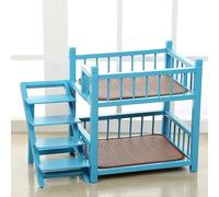 peilouw Solid Wood 2 Layer Dog Bunk Beds,Removable Pet Bunk Bed with Fence,Double Layer Cat Bed with Stairs,Dog Window Perch for Small and Medium-Sized Dogs and Cats(26.4″W×21″D×27.6″H, Blue)